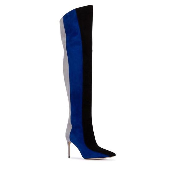 MANOLO BLAHNIK Suede Colorblock Over-the-Knee Boots Women BLCKBBLULGRY - Picture 2 of 2